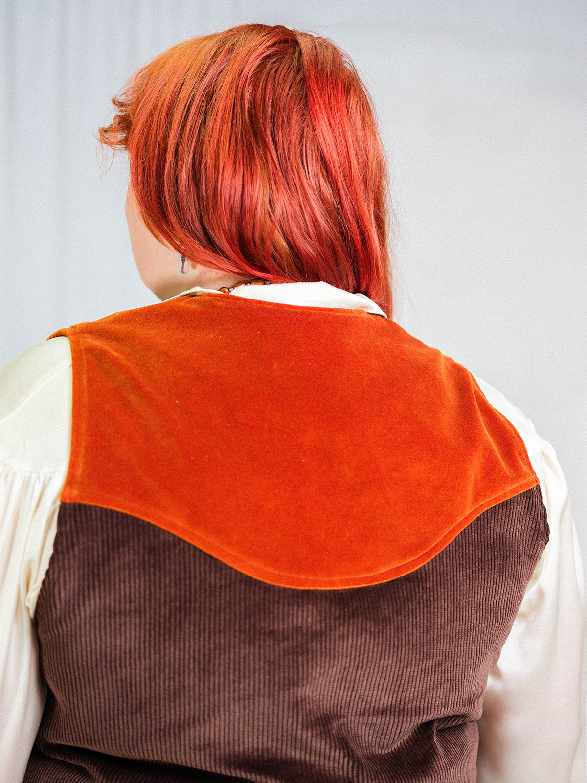 Block Colour Waistcoat in Copper Velvet & Chocolate Corduroy